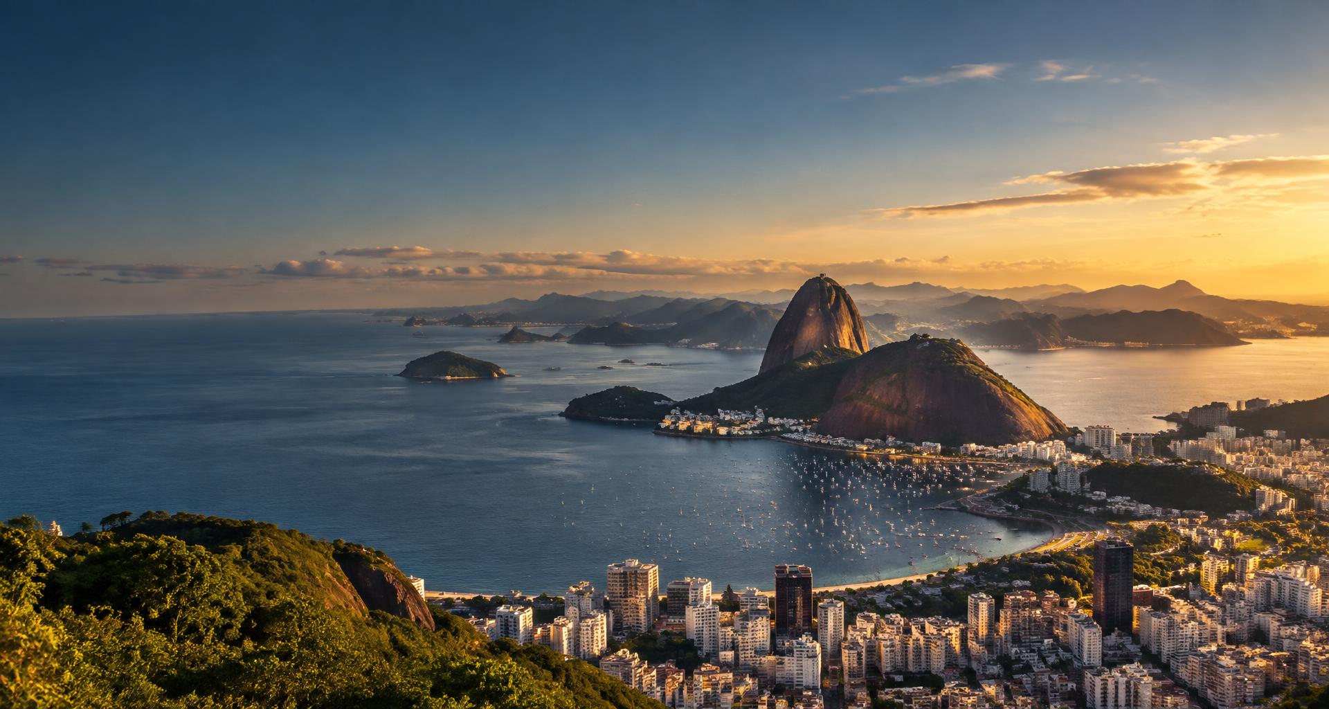 Vista panorâmica do Pão de Açúcar e da Baía de Guanabara no Rio de Janeiro